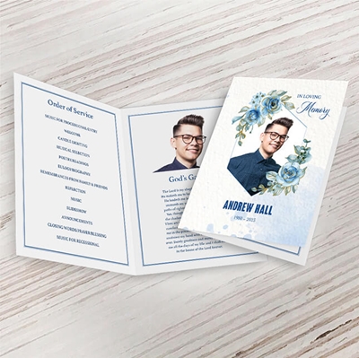 Show details for Blue Floral Funeral Program