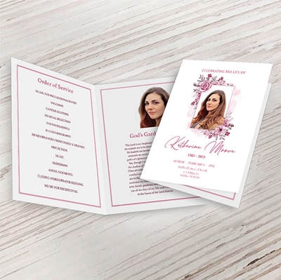 Show details for Pink Floral Funeral Program
