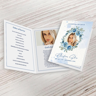 Show details for Blue Round Floral Funeral Program