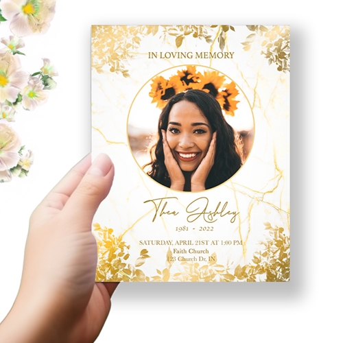 Show details for Gold Leaves Funeral Program