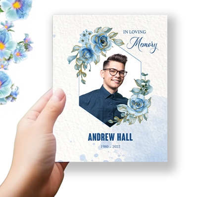 Show details for Blue Floral Funeral Program