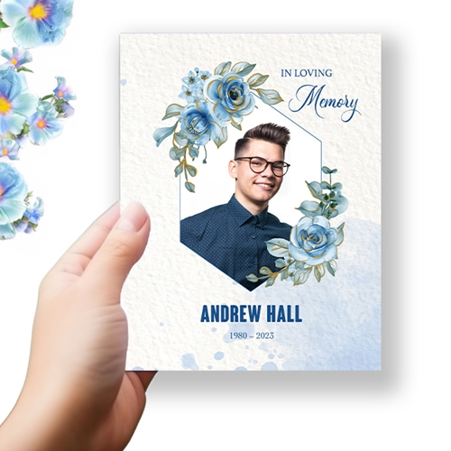Show details for Blue Floral Funeral Program