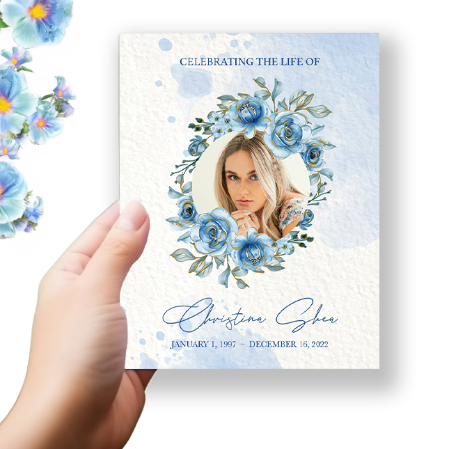 Show details for Blue Round Floral Funeral Program