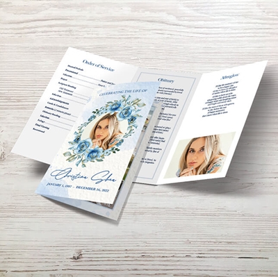 Show details for Blue Round Floral Trifold Program