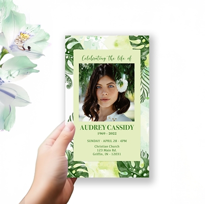 Show details for Green Leaf Watercolor Trifold Program