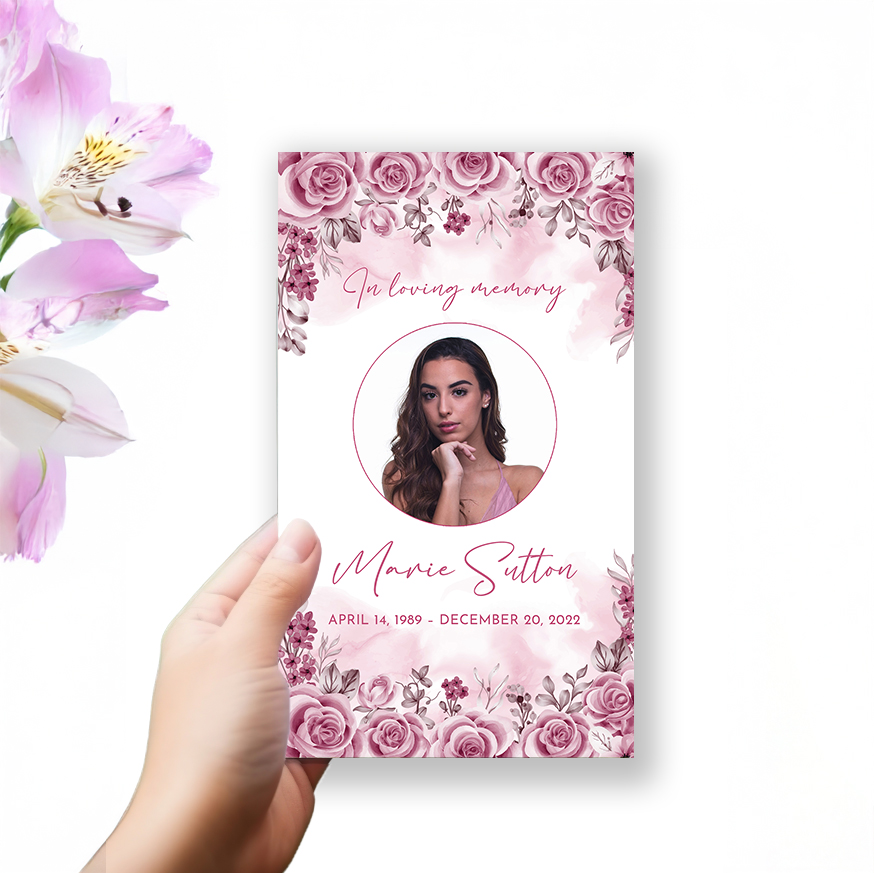 Show details for Pink Floral Border Trifold Program